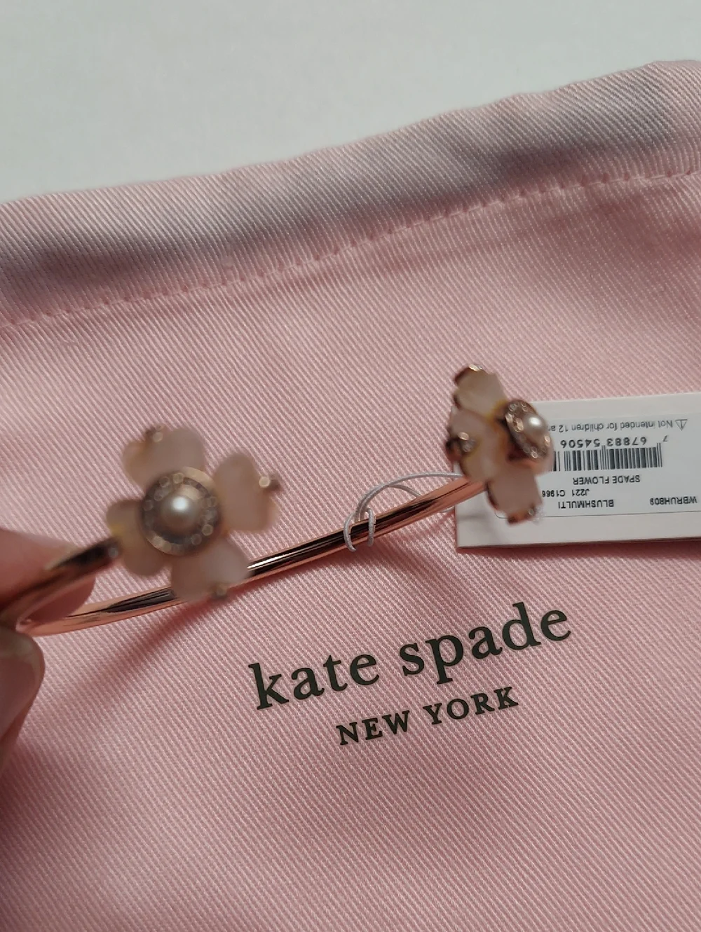 kate spade Rose Gold-Tone Bangle with Pink Floral Accents Spade Flower Flex Cuff - Picture 5 of 7